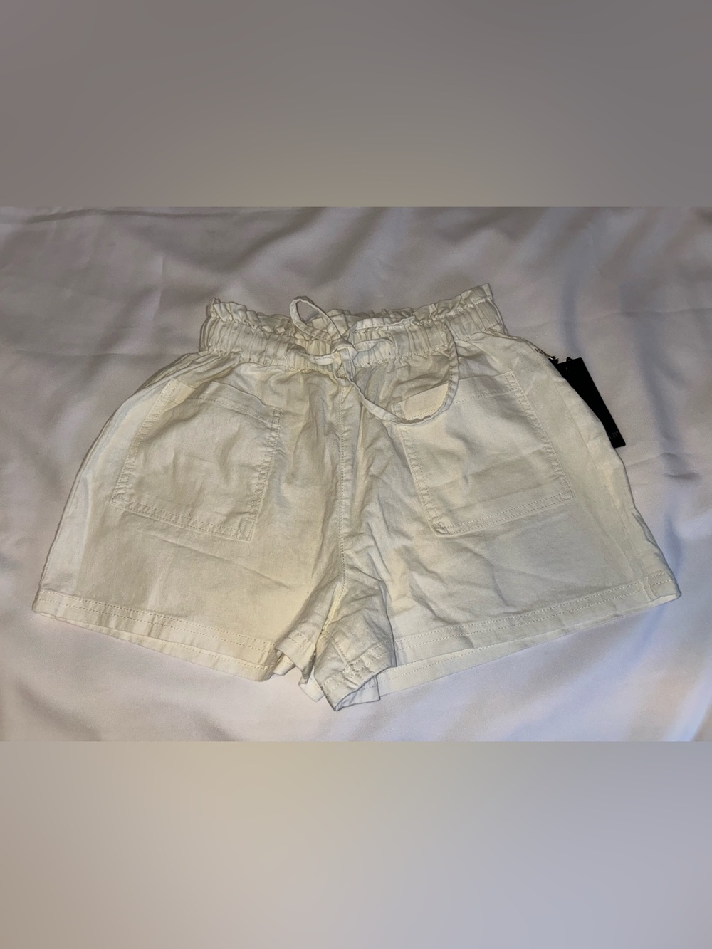 Forever 21 Cream High-Waist Drawstring Linen Shorts